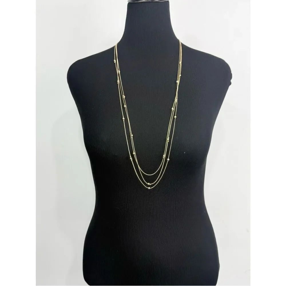 Liz Claiborne Gold Chain Long Triple Strand Gold Bead Statement Necklace